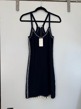 Minnie Rose Navy Slip Dress with White Pom Trim
